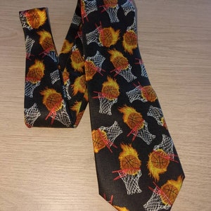 Basketballs on Fire Swishing through the Net for your B Ball FanSilk Necktie Play some Hoops