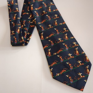 Tigger Men&#39;s Necktie Winnie the Poo Character Tigger the Tiger Navy Blue and Orange Disney Tie