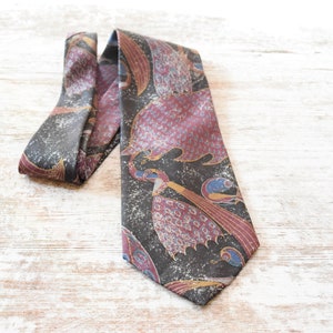 STYLIZED PEACOCK NECKTIE Mens Ties Mutted Abstract Birds Necktie from Italy