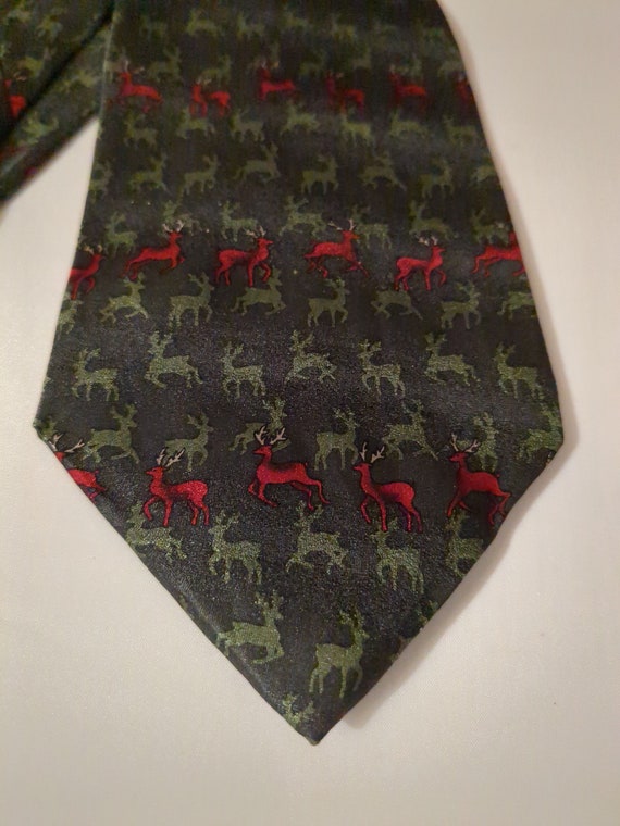 Christmas Necktie Rows of Reindeer Red and Green … - image 1
