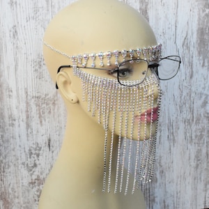 Silver Rhinestone Mask Masquerade Ball Mask Sparkling Veil Mardi Gras Face Mask Wedding Mask New Years Eve Prom Costume Party