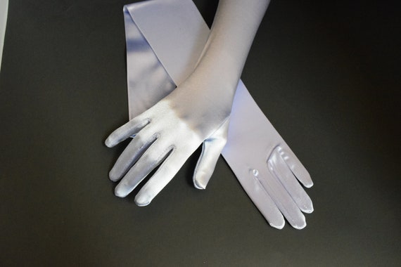 Lilac Stretch Luster Satin Gloves Opera Length to… - image 1