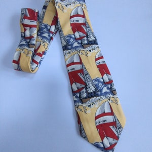 Sailboat Sailor Nautical Men&#39;s Ties Red Sail Schooner Silk Necktie