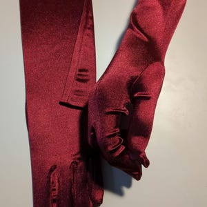 Burgundy Luster Stretch Satin Gloves Opera Length to Wrist 22" 18" 15 ...