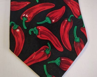 Hot Pepper Necktie Black Tie with Red Chili Peppers Pattern Hot Guy Tie Valentine's Day Bachelor Party Tie Prom Tie