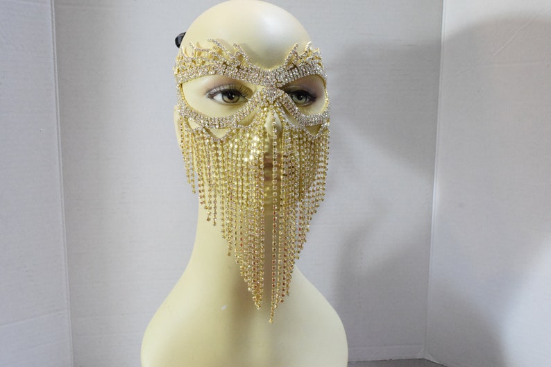 Gold Rhinestone Masquerade Face Mask Sparkling Face Mask Mardi Gras mask Wedding mask New Years Eve