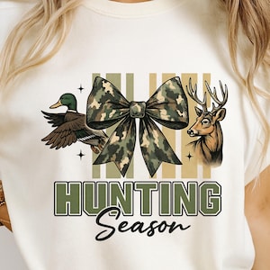 Hunting Season Png, Preppy Camo Bow Png, Deer Hunting Png, Duck Hunter Sublimation, Coquette Hunting Shirt Png, Girl Fall Camo Bow Png