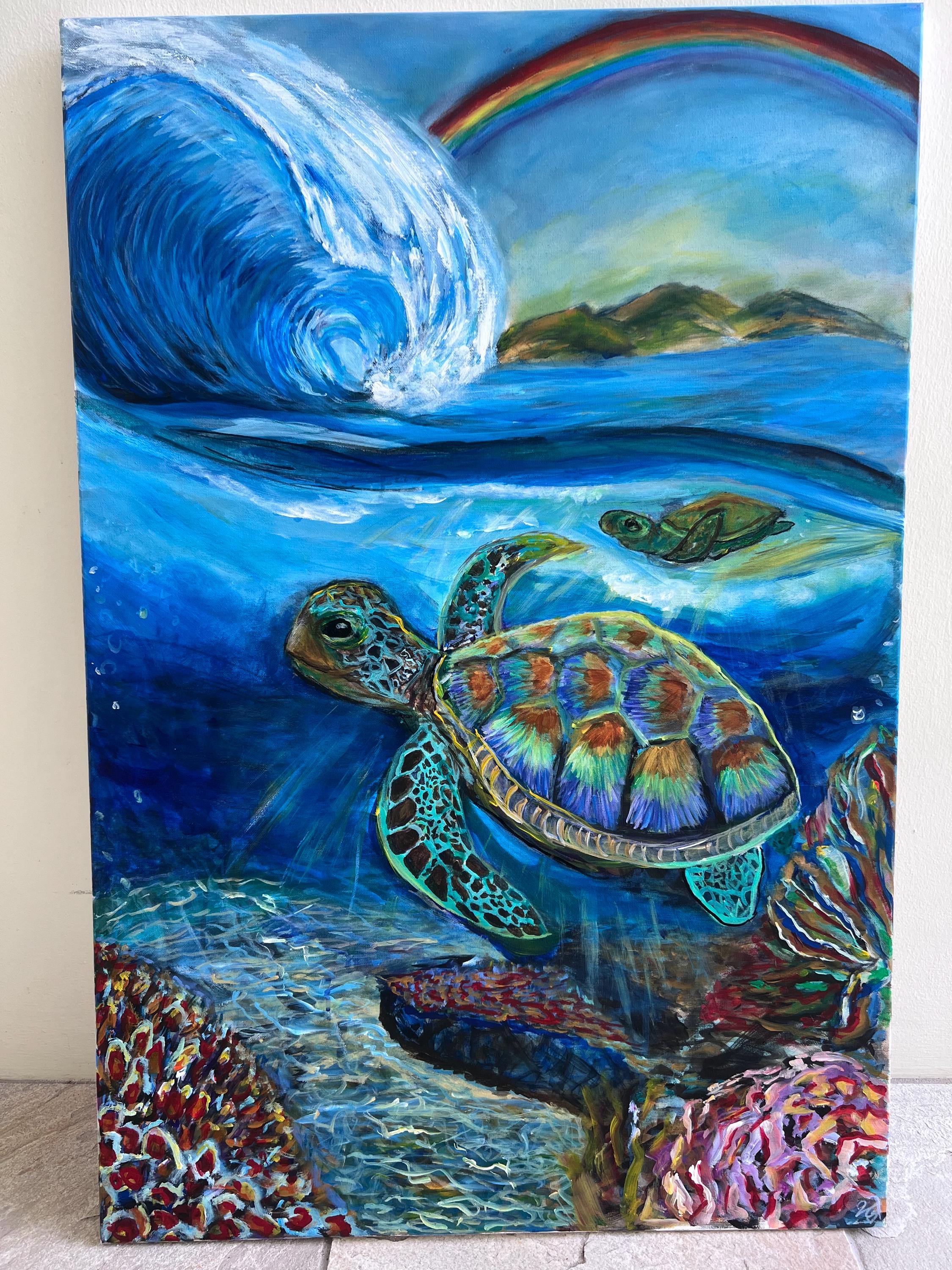 Hawaiian honu painting - Etsy 日本