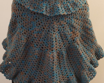 Cottagecore Shawl Circle Shawl Woodsy Woods Witchy Crochet Handmade Crocheted Shawl Two-Tone Knit