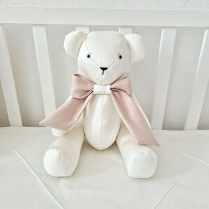 Cot Bedding Set with Embroidered Name: Baby Pillow, Roller, Memory Bear, 3 Bows for Decor
