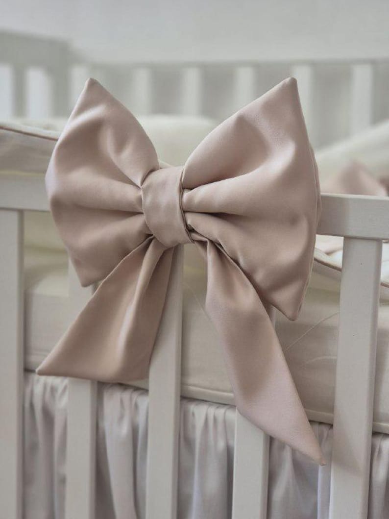 Cot Bedding Set with Embroidered Name: Baby Pillow, Roller, Memory Bear, 3 Bows for Decor