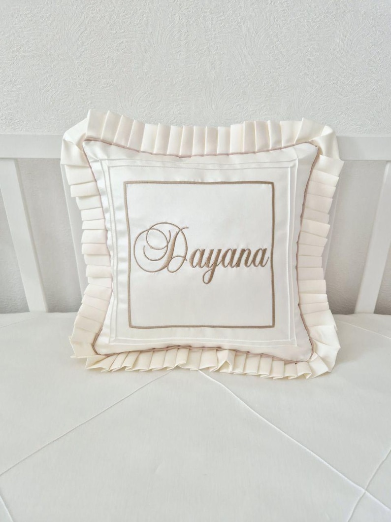 Cot Bedding Set with Embroidered Name: Baby Pillow, Roller, Memory Bear, 3 Bows for Decor