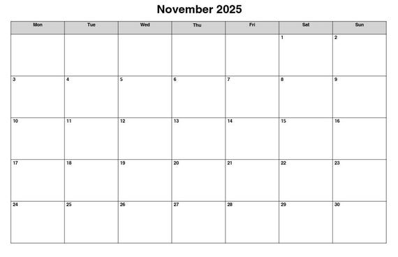 November 2025 Printable A4 Monthly Calender