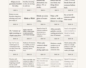 SUPERSALE! LEAVE A FEEDBACK 30-Day Self-Care Challenge Printable, Wellness Checklist (Instant Download)
