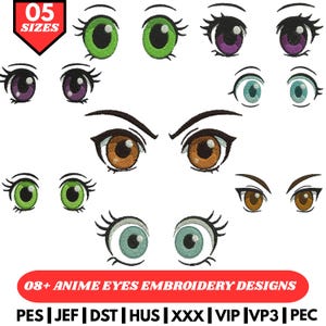 Anime Eyes Machine Embroidery Design Cartoon Eyes Embroidery Animal Eyes Embroidery Doll Eyes, Evil Eye Embroidery 3+Sizes Instant Downloads