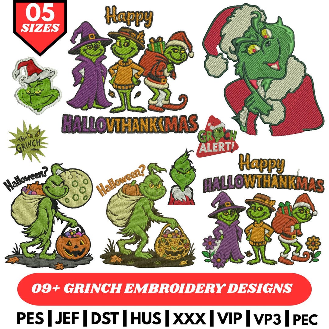 Grinch Machine Embroidery Design Bundle Festive Holiday Stitching ...