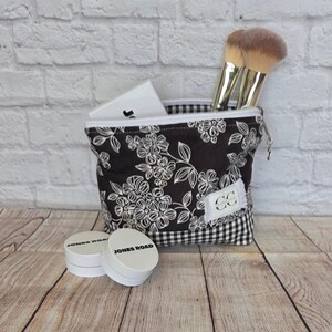 Floral and Gingham Makeup Bag: Handmade, Cotton with Coordinated lining