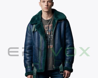 Men's Midnight Jewel Tone B3 Shearling Jacket – Luxury Streetwear Aviator Outerwear for Men | Eryvox
