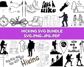 Hiking Silhouette | Hiking SVG Bundle | Adventure Svg | Hiking Cut File | Cricut | Clipart | Sublimation | Forest Scene SVG | Mountains SVG