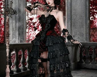 gothic lace up corset dress Gothic Ruffled Lace-up Corset Dress Suit