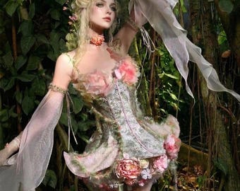 Forest Fairy-kostuumjurk, Flower Fairycore korset mini-jurk, bosnimf-cosplay