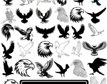 Eagles SVG Bundle, Eagle Clipart, Eagle Silhouette, Flying Eagle SVG, Bald Eagle PNG, Hunting Bird Cut Files, Instant Download