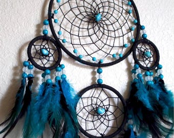 Blue Dreamcatcher with Chakra Tree of Life, Boys/Girls Dreamcatcher, Turquoise Gemstone, Handmade Boho Wall Hanging, Holiday Gift