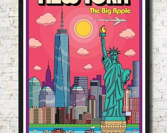 New York City Pop Art Print, Skyline Travel Poster