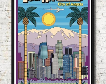 Retro Los Angeles Skyline Art Print, Pop Art Style Wall Decor
