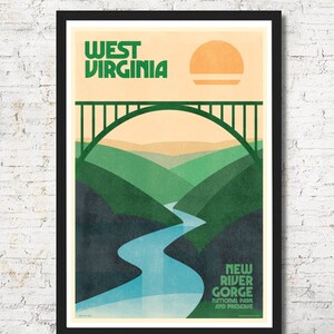 West Virginia poster, West Virginia wall art, West Virginia print, West Virginia art print, gift, New River Gorge, Wall decor, Home decor