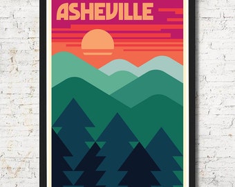 Asheville poster, Asheville wall art, Asheville art print, Asheville print, Asheville skyline, Asheville art, Wall decor, Gift, Home decor