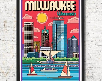 Milwaukee poster, Milwaukee wall art, Milwaukee print, Milwaukee art print, Milwaukee skyline, Wall decor, Home decor, Milwaukee art