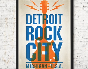 Detroit Rock City Poster, Distressed Guitar Art Print