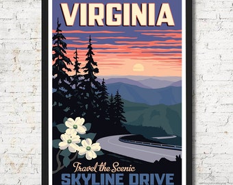 Virginia poster, Virginia wall art, Virginia print, Virginia art print, Virginia gift, Shenandoah, Wall decor, Home decor, Skyline Drive