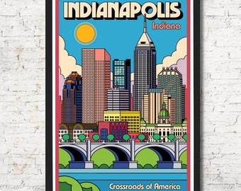Indianapolis Skyline Art Print, Colorful Pop Art Poster