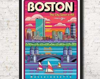 Boston poster, Boston wall art, Boston art print, Poster, Boston skyline, Boston print, Boston, Wall decor, Home decor, Massachusetts