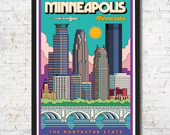 Minneapolis poster, Minneapolis wall art, Minneapolis print, Minneapolis art print, Minneapolis skyline, Wall art, decor, Minneapolis art