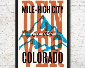 Denver, Denver poster, Denver wall art, Denver art print, Denver, Denver skyline, Denver art, Wall decor, Gift, Home decor