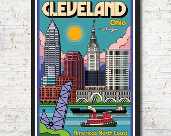 Cleveland poster, Cleveland wall art, Cleveland art print, Cleveland Poster, Cleveland skyline, Cleveland print, Wall decor, Home decor
