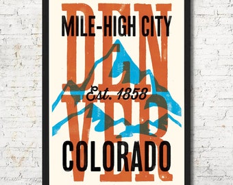 Denver, Denver poster, Denver wall art, Denver art print, Denver, Denver skyline, Denver art, Wall decor, Gift, Home decor
