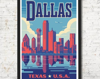 Cartel de Dallas, arte de la pared de Dallas, impresión de arte de Dallas, impresión de Dallas, Dallas, horizonte de Dallas, regalo de Dallas, decoración de la pared de Dallas, regalo, decoración del hogar