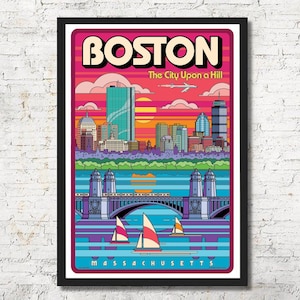 Boston poster, Boston wall art, Boston art print, Poster, Boston skyline, Boston print, Boston, Wall decor, Home decor, Massachusetts