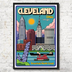 Cleveland poster, Cleveland wall art, Cleveland art print, Cleveland Poster, Cleveland skyline, Cleveland print, Wall decor, Home decor