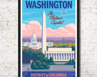 Washington D.C., Washington wall art, Washington print, Washington art print, Washington D.C., gift, Home decor, Washington D.C. Mall