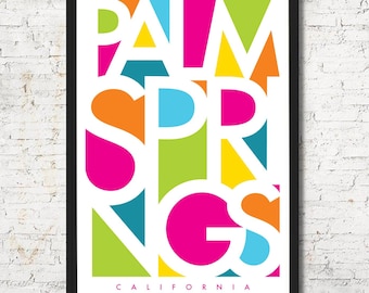 Palm Springs Art Print, Colorful Mid Century Modern Wall Decor