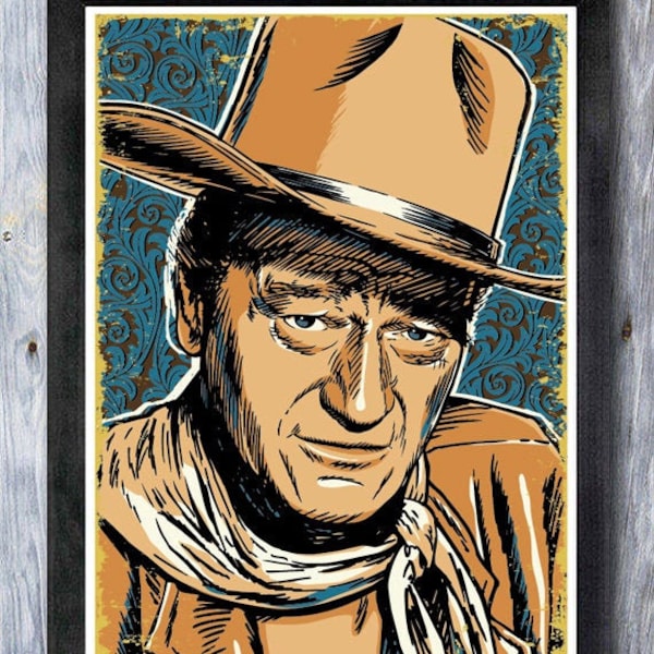 John Wayne 13 x 19, John Wayne poster, John Wayne wall art, John Wayne art print, Poster, John Wayne art, Wall decor, Gift, Home decor