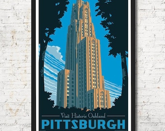 Cathedral of Learning Pittsburgh Art Print, Vintage Travel Poster