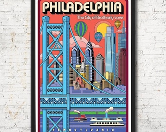 Philadelphia Skyline Art Print, Pop Art Travel Poster
