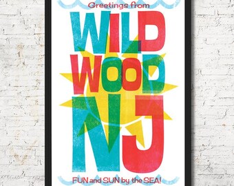 Wildwood NJ Seaside Art Print, Colorful Travel Poster