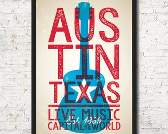 Austin poster, Austin wall art, Austin art print, Austin print, Poster, Austin skyline, Texas art, Wall decor, Gift, Home decor